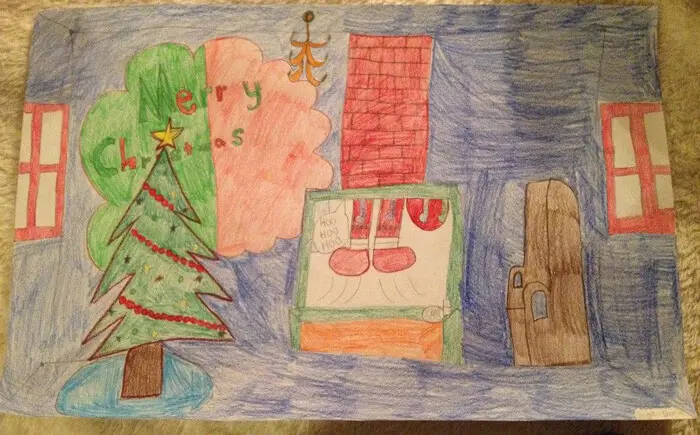 Hand-drawn holiday house artwork submitted to the Alexandria Children's Dentistry Holiday Art Raffle