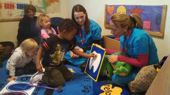 Alexandria Children's Dentistry staff teaching children through interactive dental activities